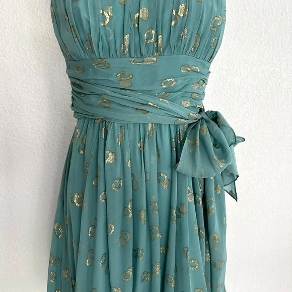 BCBGMaxAzria Teal and Gold Midi Dress - Picture 2 of 9